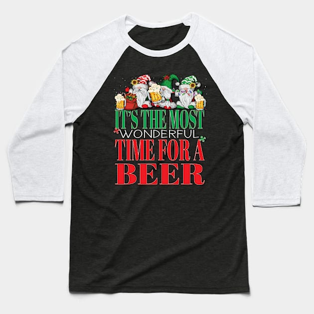 Funny It's The Most Wonderful Time For a Beer Christmas Xmas Santa Claus Gnomes Baseball T-Shirt by Envision Styles